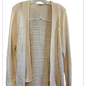 Gap Long Beige Open Weave Knit Cardigan Sweater Office Chic Size Medium